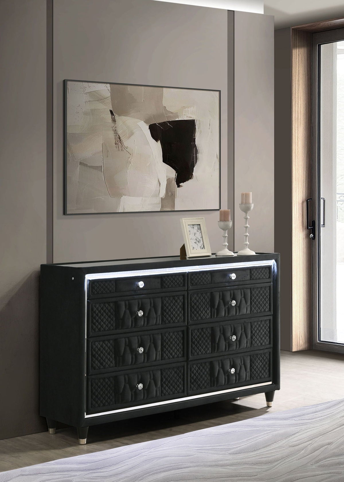 Lorient 8-drawer LED Bedroom Dresser Cabinet Black by Unique Piece Furniture
