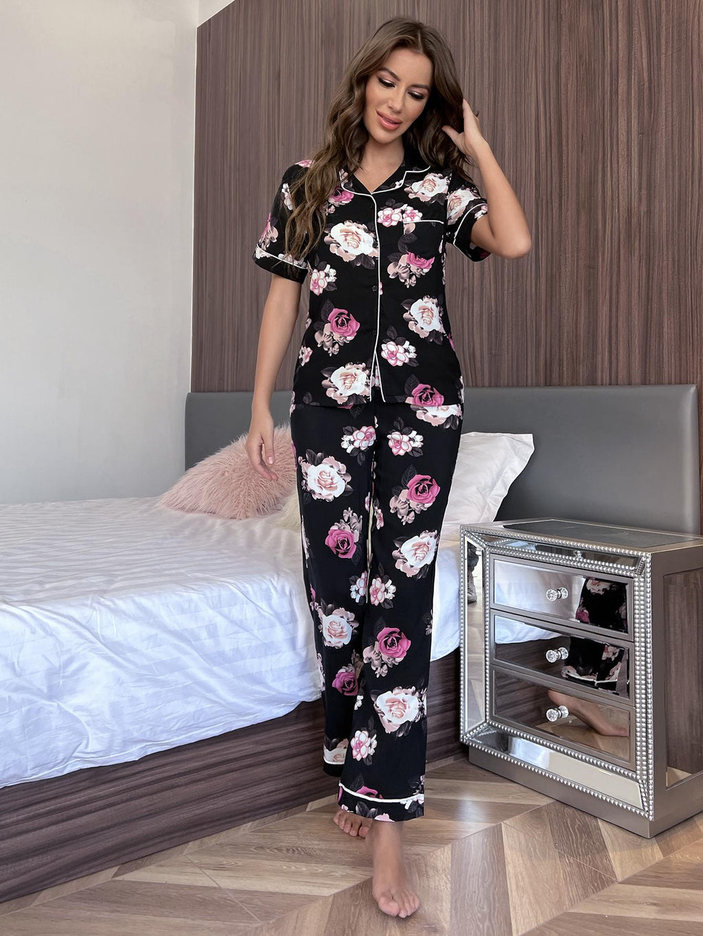 Floral Short Sleeve Shirt and Pants Lounge Set by Wild and Free Boutique