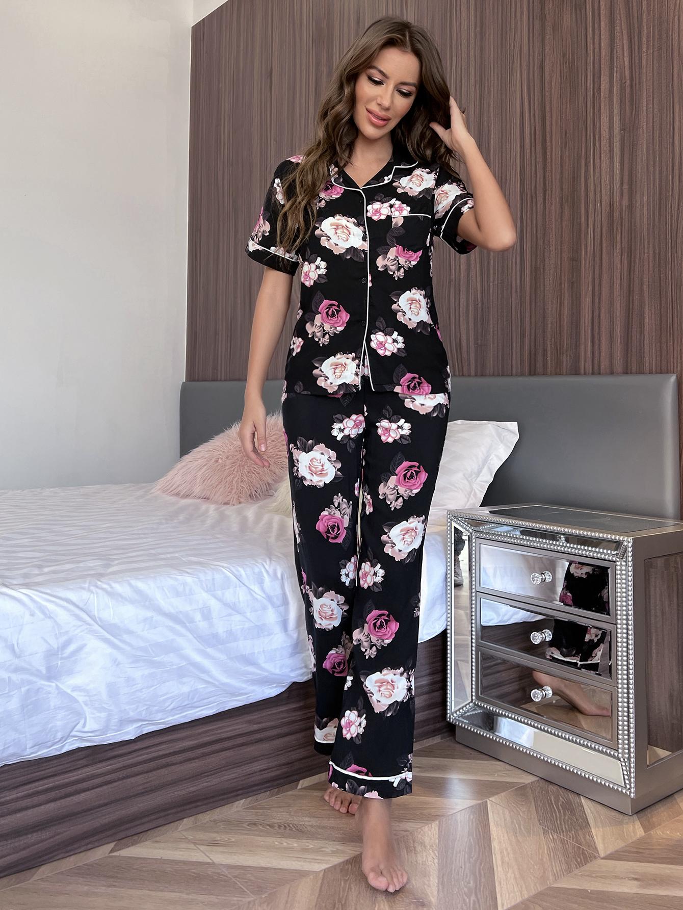 Floral Short Sleeve Shirt and Pants Lounge Set by Wild and Free Boutique