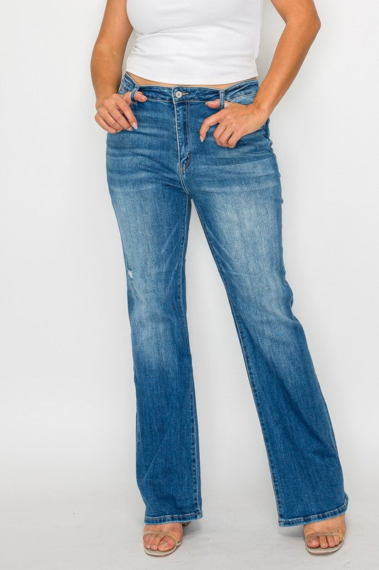 bytos Full Size Distressed High Rise Jeans with Pockets by Wild and Free Boutique
