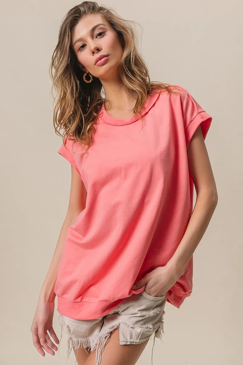 BiBi French Terry Drop Shoulder Basic Top by Simply Love