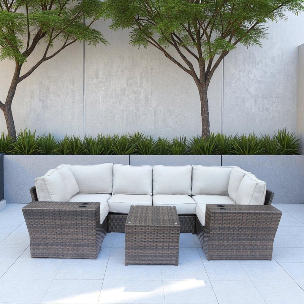Outdoor Wicker Sectional With Weather Resistant Cushions And Table by Unique Piece Furniture