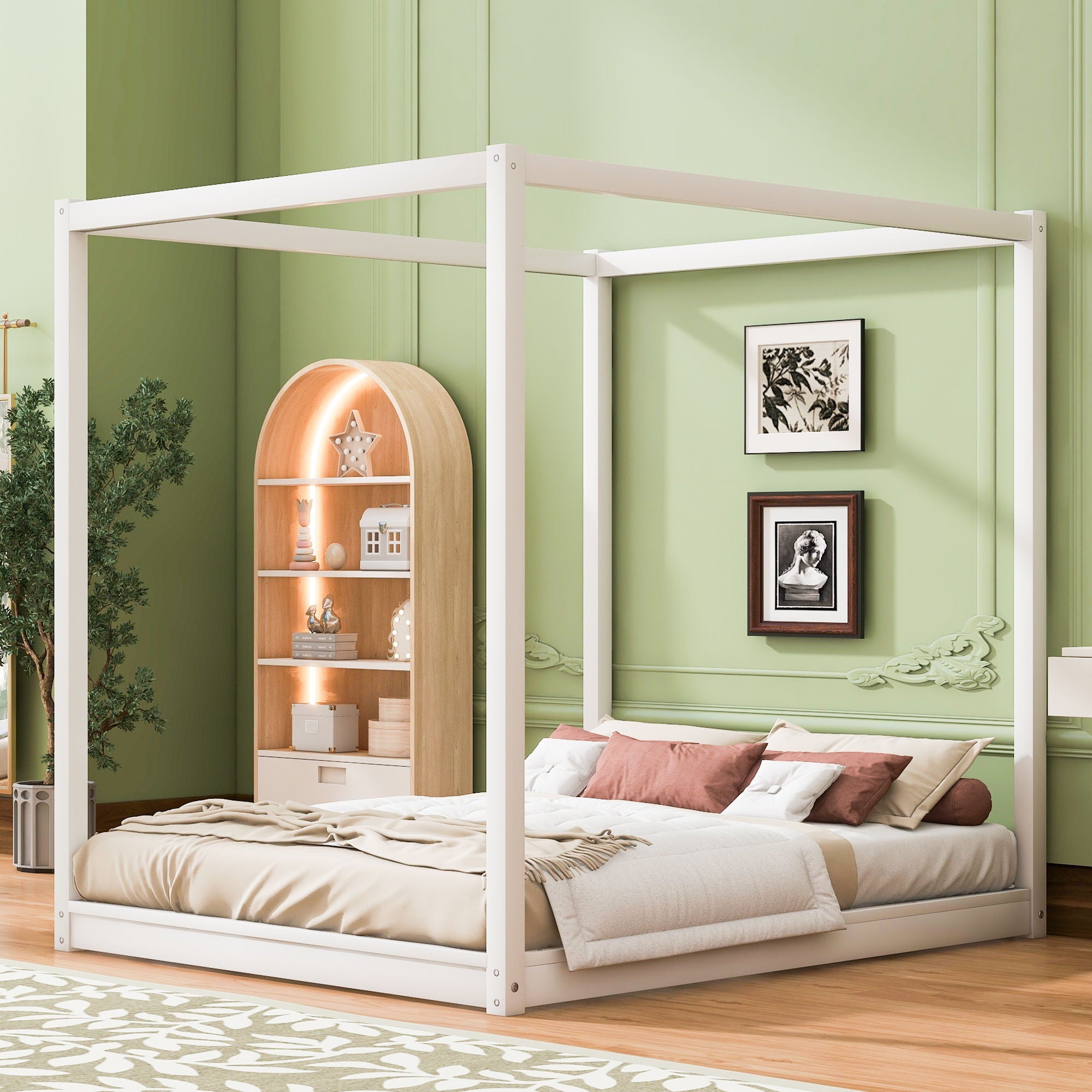 Wood Canopy Platform Bed With Support Legs And Airflow Slats by Unique Piece Furniture