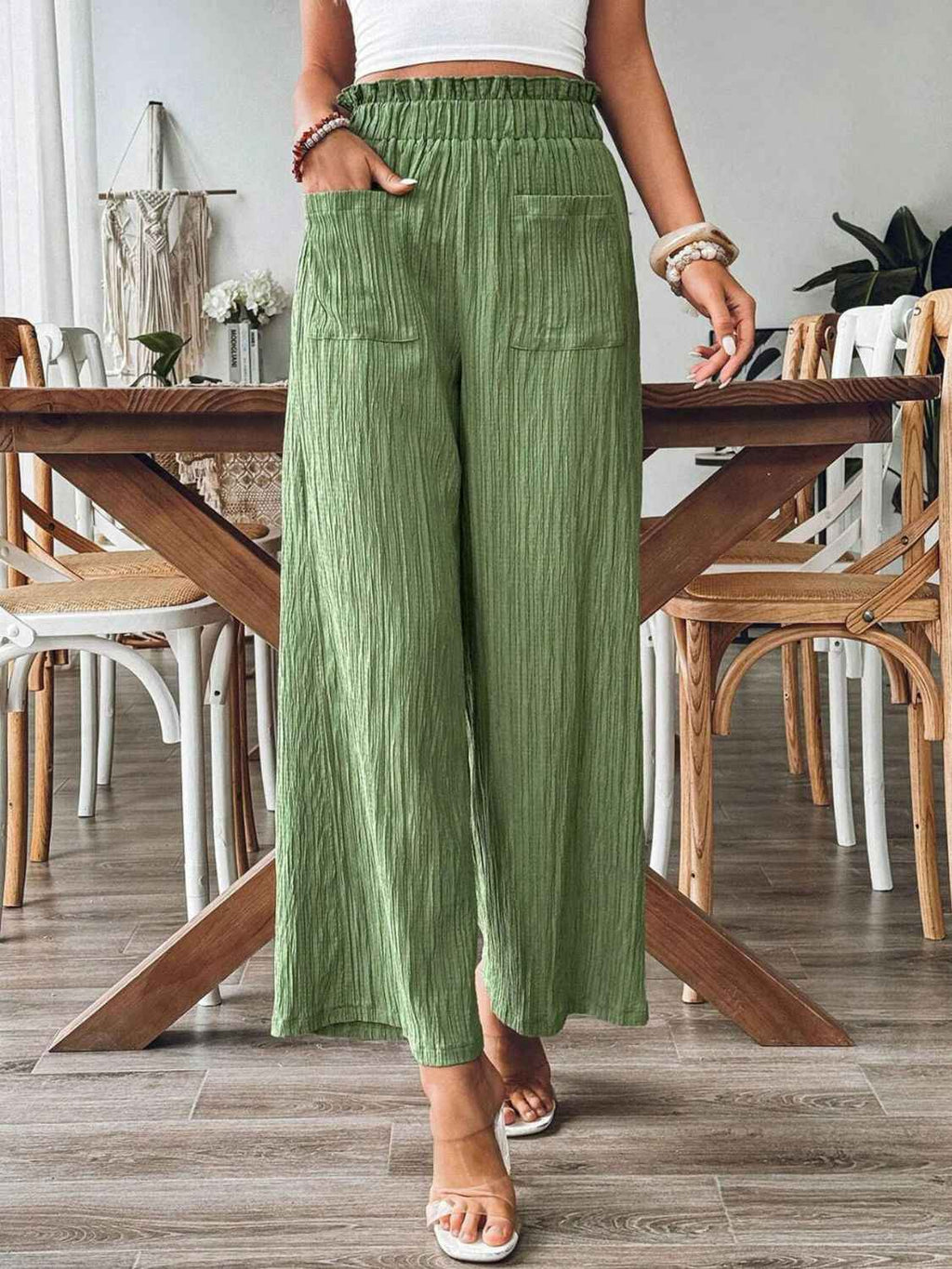 Pocketed Elastic Waist Wide Leg Pants by Wild and Free Boutique