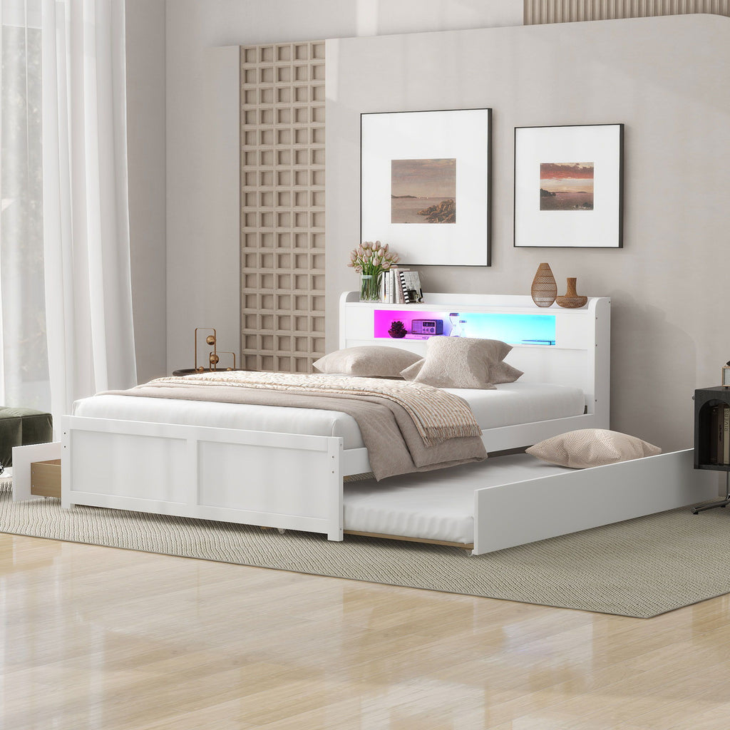 Storage Platform Bed With LED Lights, 2 Drawers And Trundle by Unique Piece Furniture