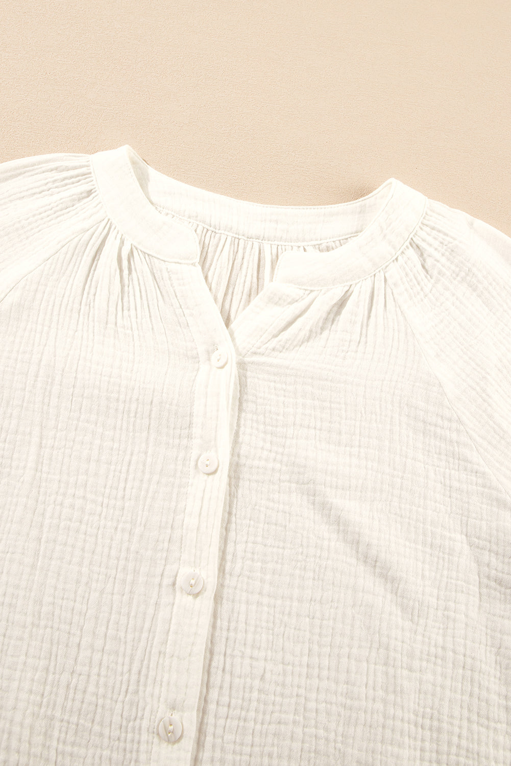White Embroidered Textured Buttoned Crew Neck Shirt by Wild and Free Boutique