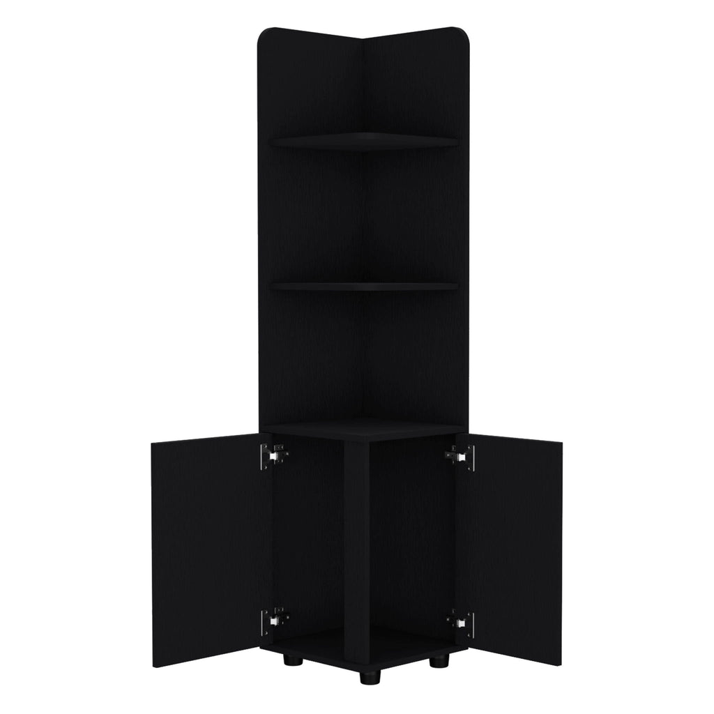 Corner Cabinet Tall With 3 Tier Shelf And 2 Door - Black by Unique Piece Furniture