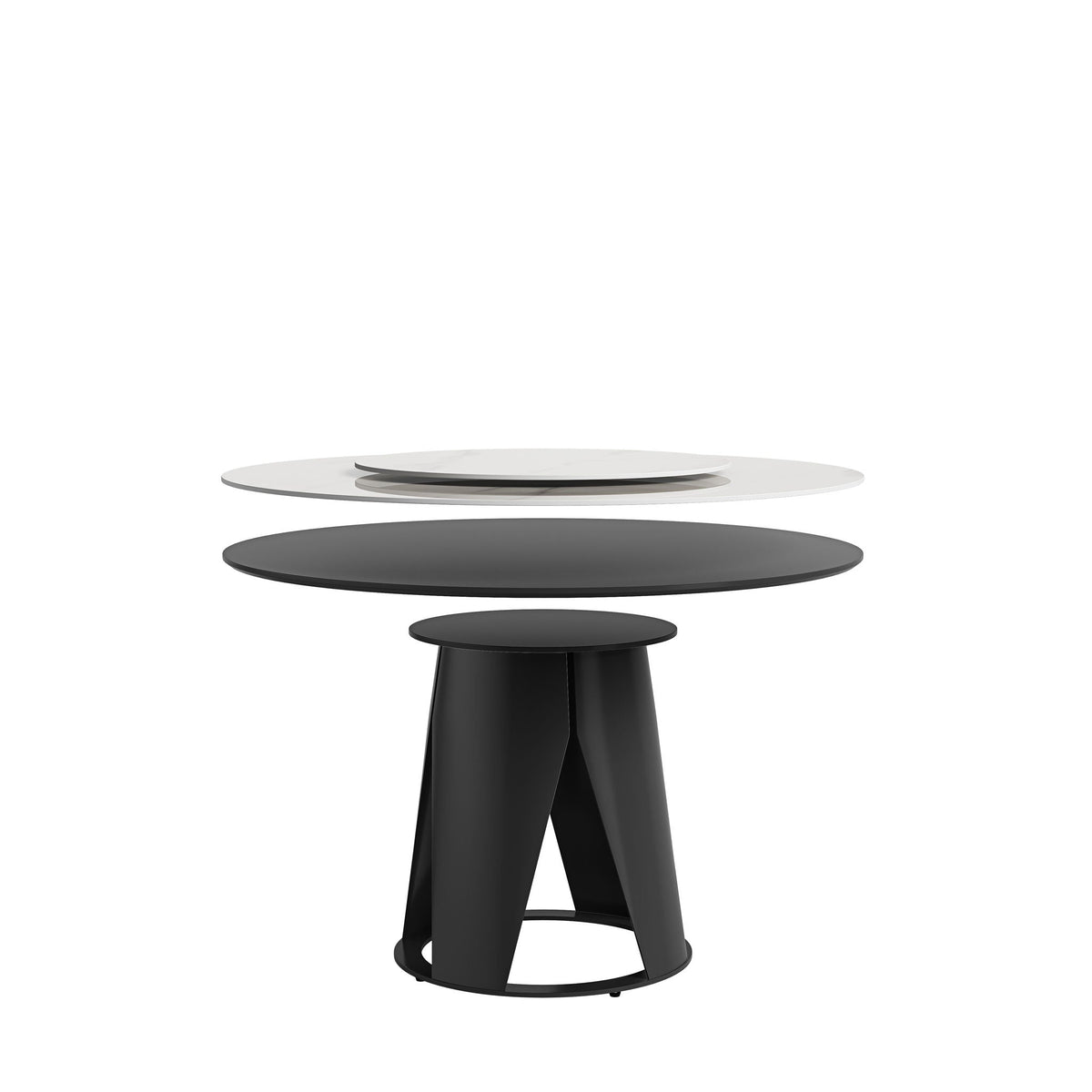 Modern Sintered Stone Dining Table With Round Turntable And Metal Pedestal - White by Unique Piece Furniture