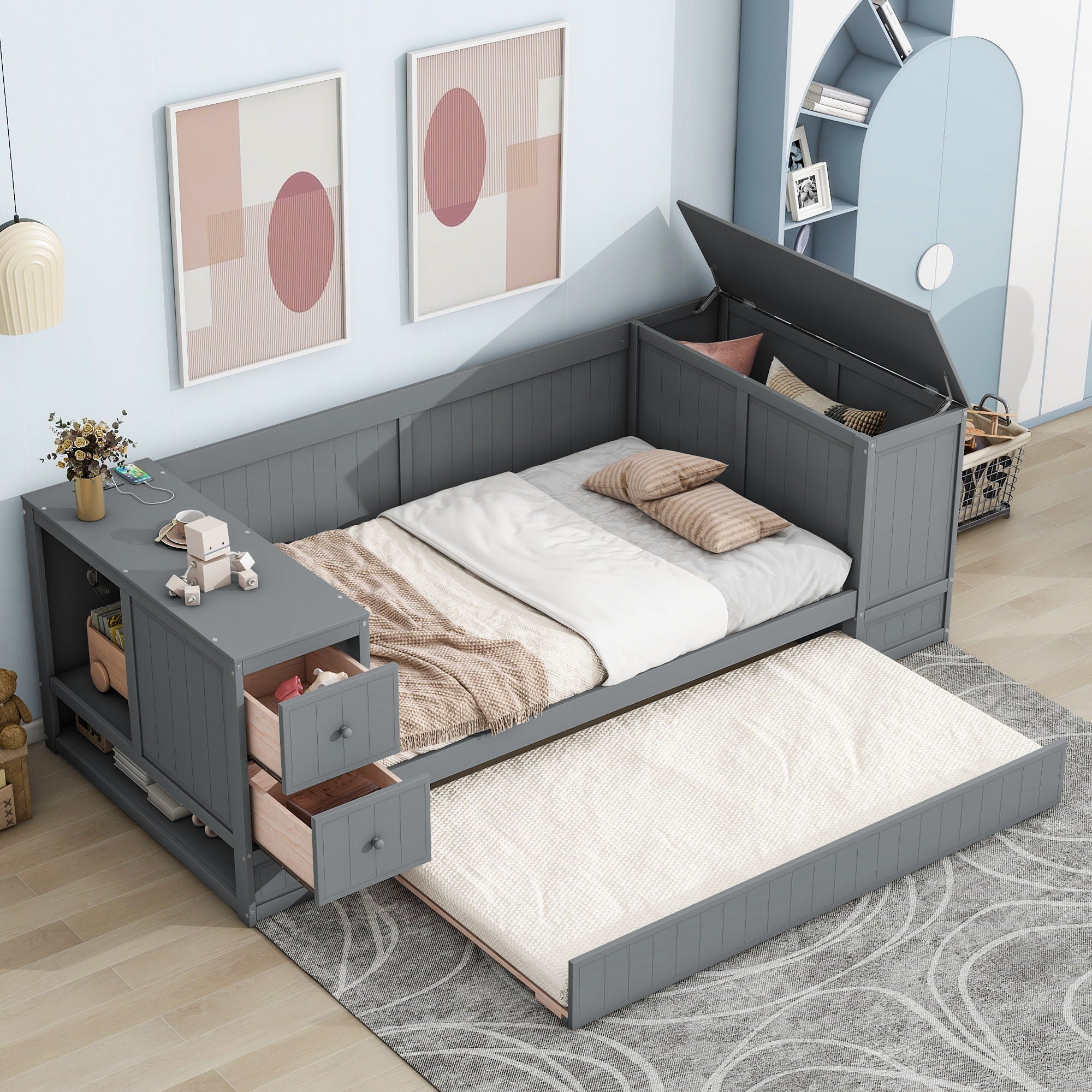 Daybed With Storage Arms, Trundle And Charging Station by Unique Piece Furniture