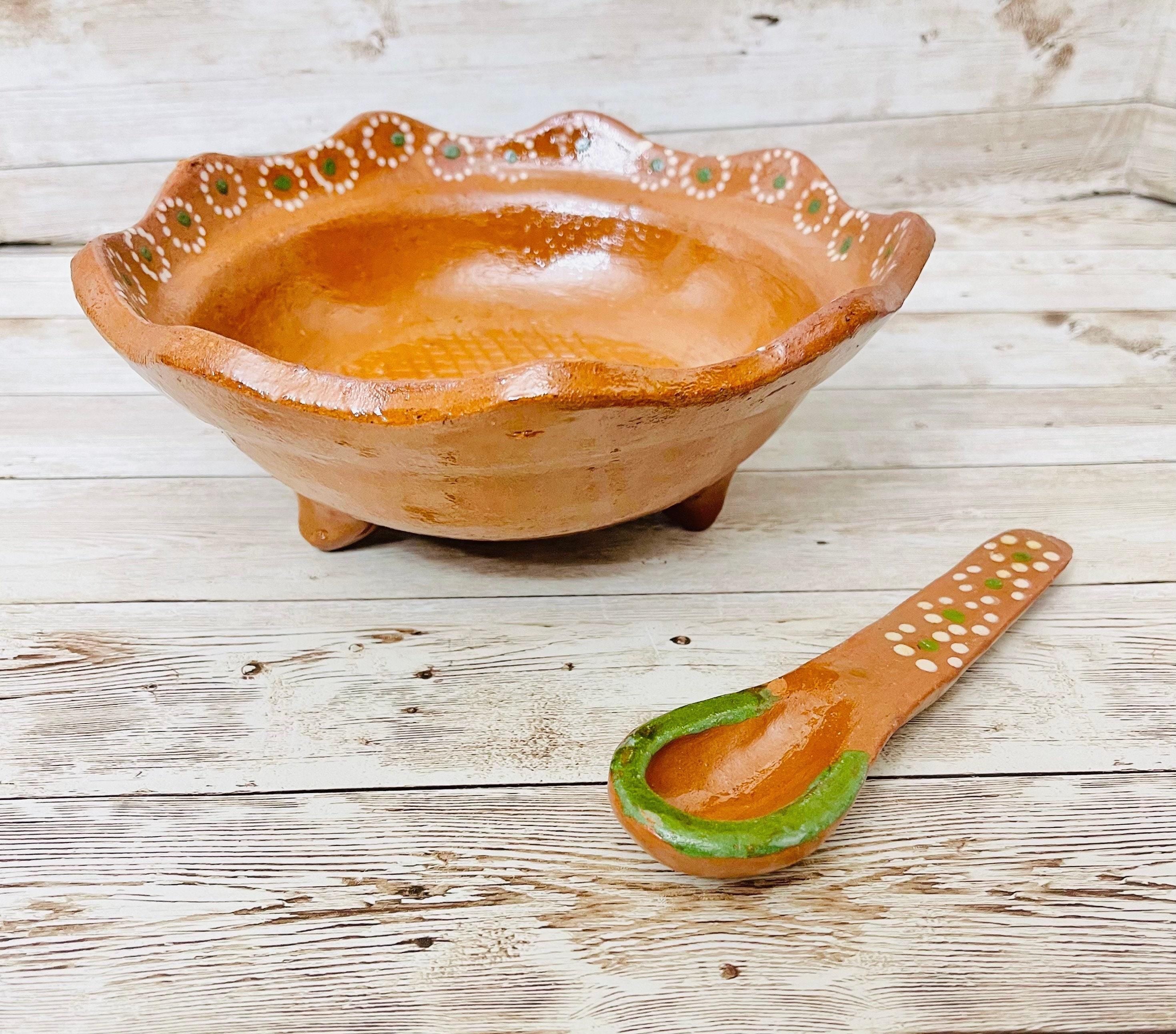 Authentic Mexican Molcajete with Spoon Molcajete Mexicano de Barro con Cuchara by Chica Mexico
