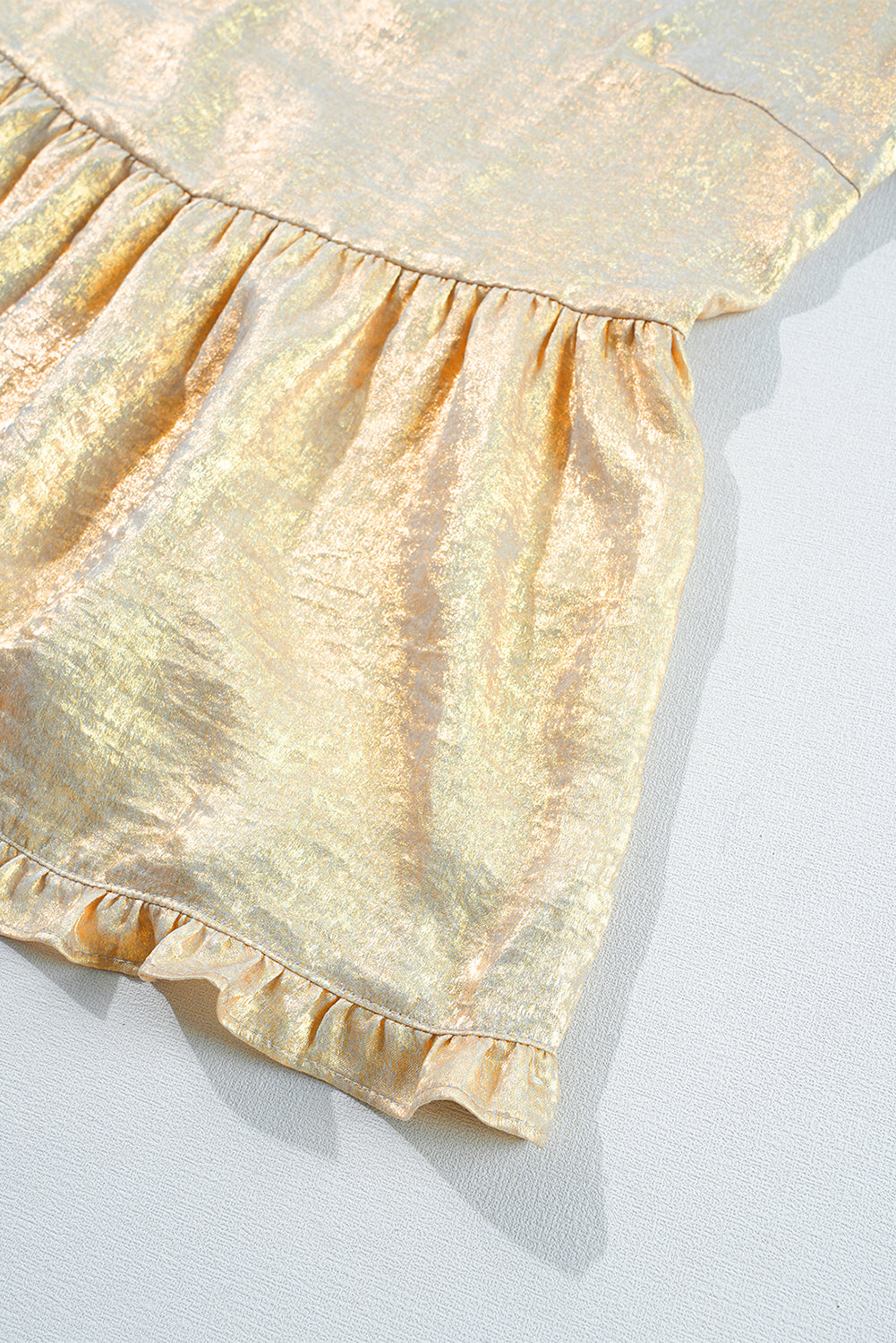 Gold Metallic Frilled V Neck Puff Sleeve Babydoll Blouse by Wild and Free Boutique