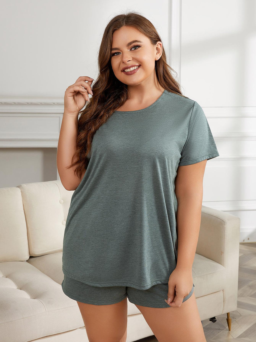 Plus Size Round Neck Short Sleeve Two-Piece Loungewear Set by Wild and Free Boutique
