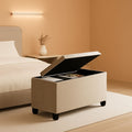 Ivory Linen Ottoman With Removable Storage Bins For Living Room by ShipItFurniture
