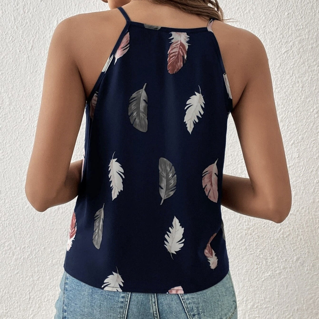Women’s Feather Print Notch V-Neck Camisole Vest by FitiqueFit
