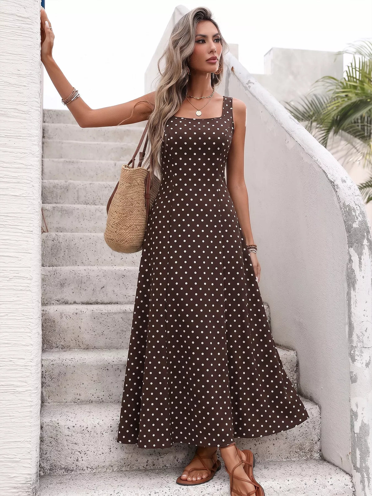 Polka Dot Sleeveless Maxi Dress by Shopiebay