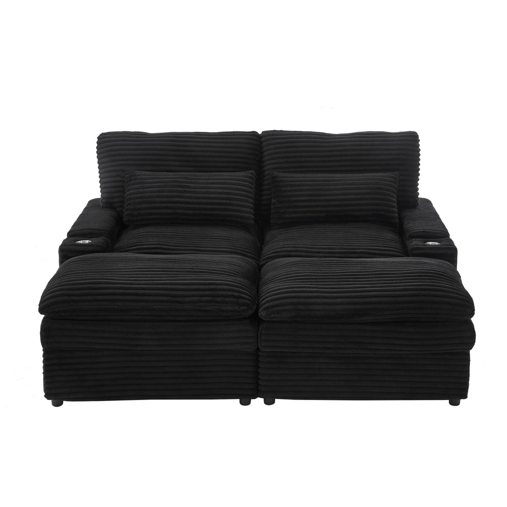 Convertible Loveseat Sofa With Storage, USB Ports, Cup Holders by Unique Piece Furniture