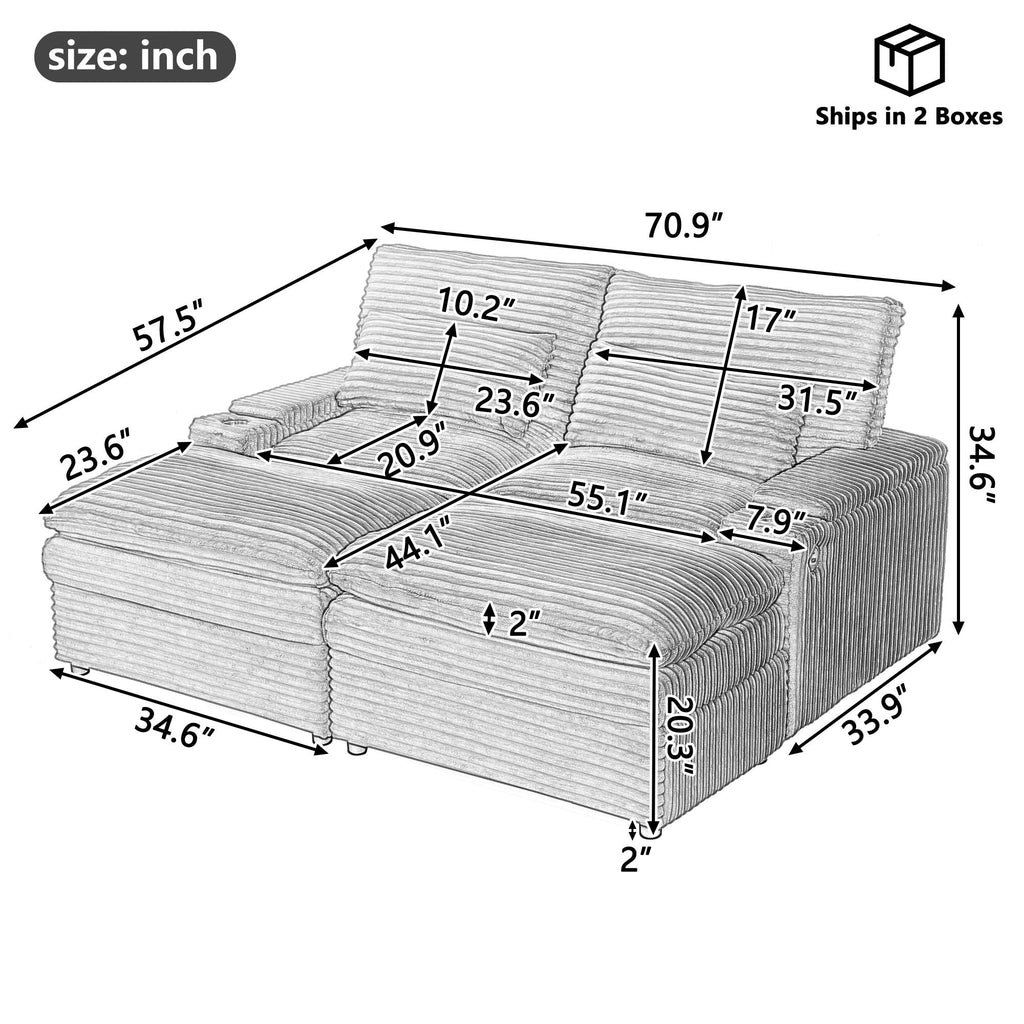 Convertible Loveseat Sofa With Storage, USB Ports, Cup Holders by Unique Piece Furniture