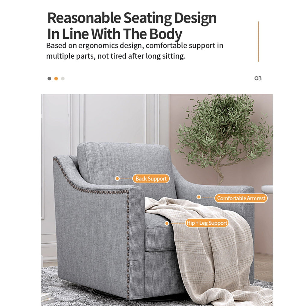 360 Degree Swivel Armchair, Skin Friendly Fabric, Ergonomic Design, Brass Nail Decorative Armchair by Unique Piece Furniture