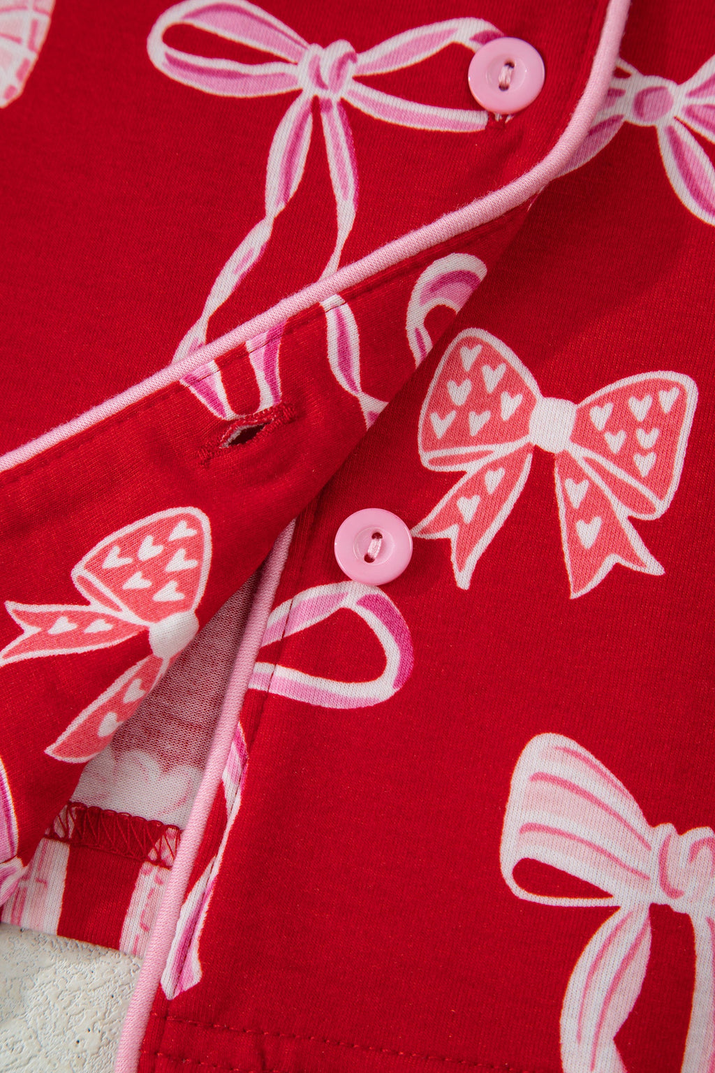 Red Sweet Bow Print Ruffled Short Sleeve Shirt Shorts 2pcs Pajama Set by Wild and Free Boutique