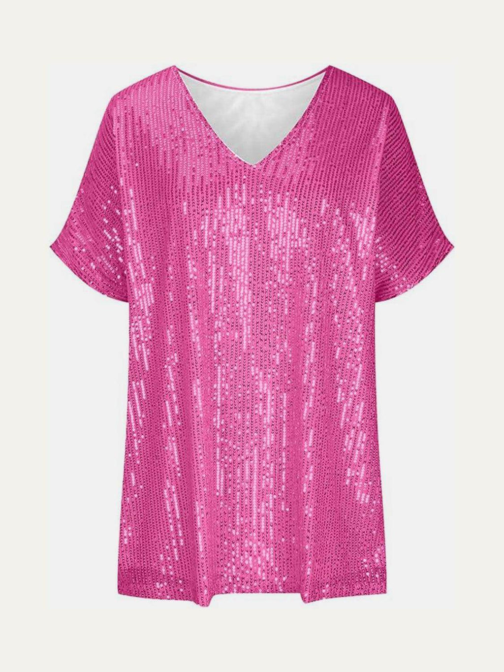 Full Size Sequin V-Neck Short Sleeve Top for Women by Selvanelle