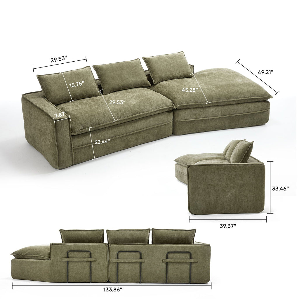 Modern Minimalist Modular Sectional Sofa With Deep Seats And Right Facing Chaise by Unique Piece Furniture
