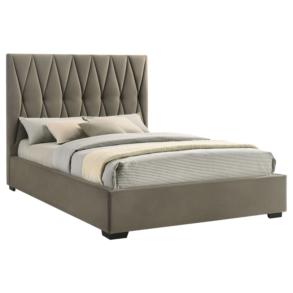 Delsea Upholstered Queen Panel Platform Bed Light Brown by Unique Piece Furniture