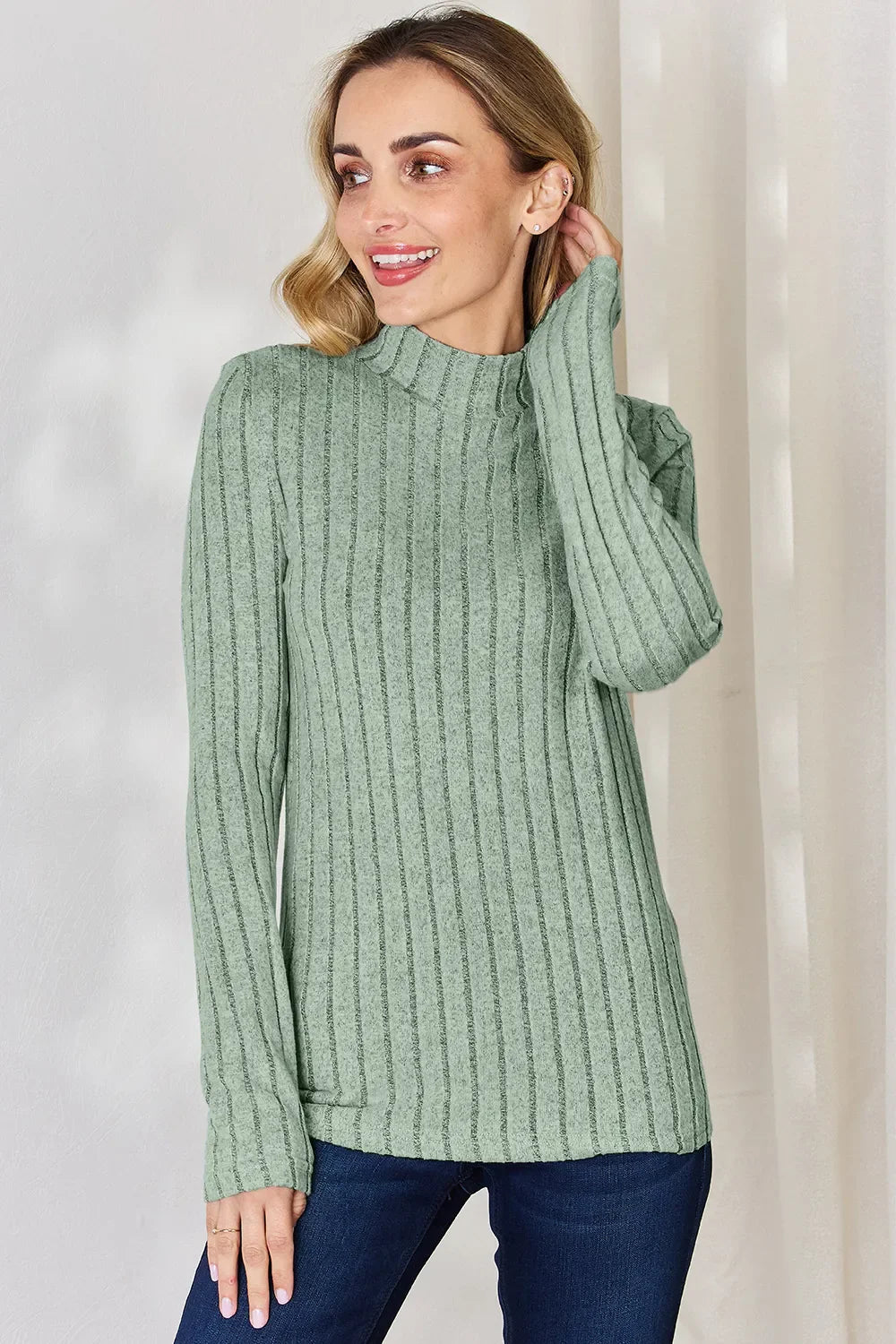 Basic Bae Full Size Ribbed Mock Neck Long Sleeve T-Shirt by Wild and Free Boutique