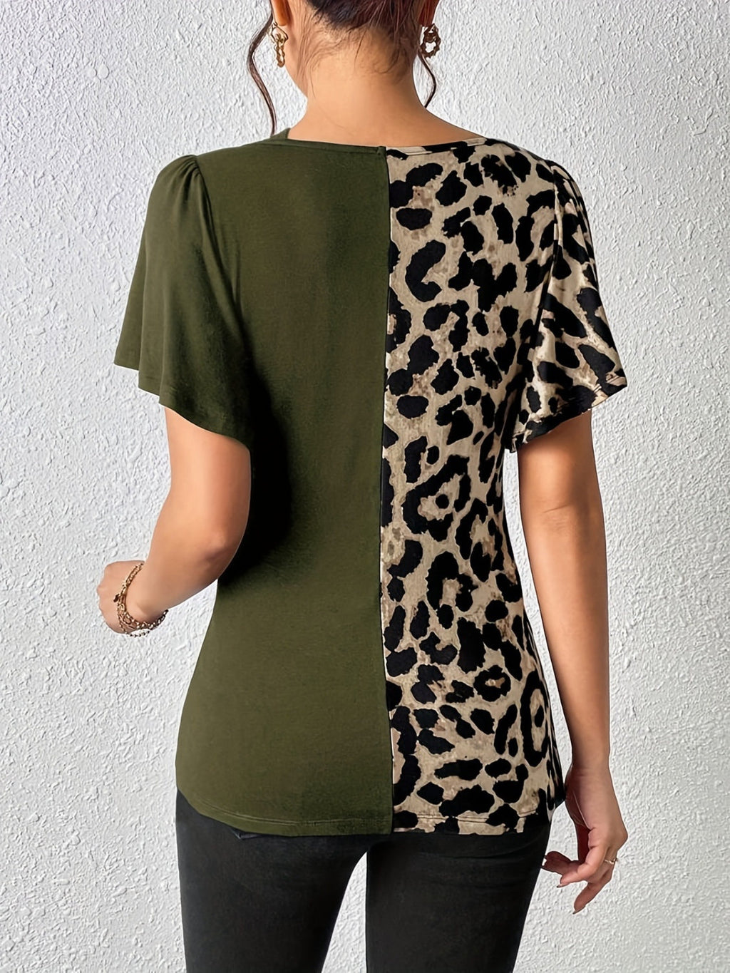 Ruched Leopard Flutter Sleeve T-Shirt by Wild and Free Boutique