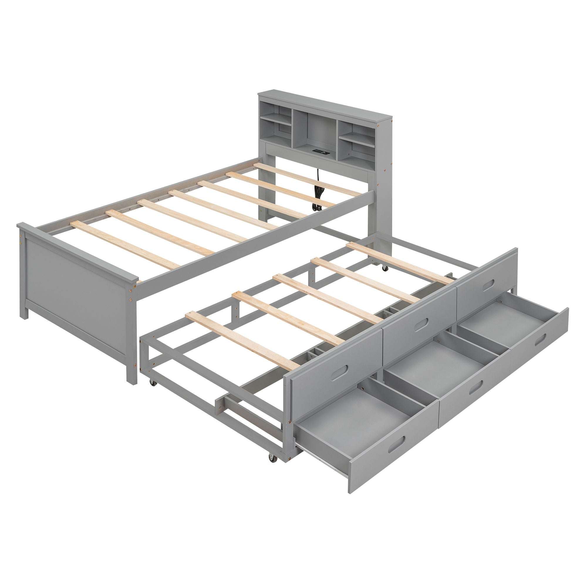 Platform Bed With Storage Headboard, USB, Trundle And 3 Drawers by Unique Piece Furniture