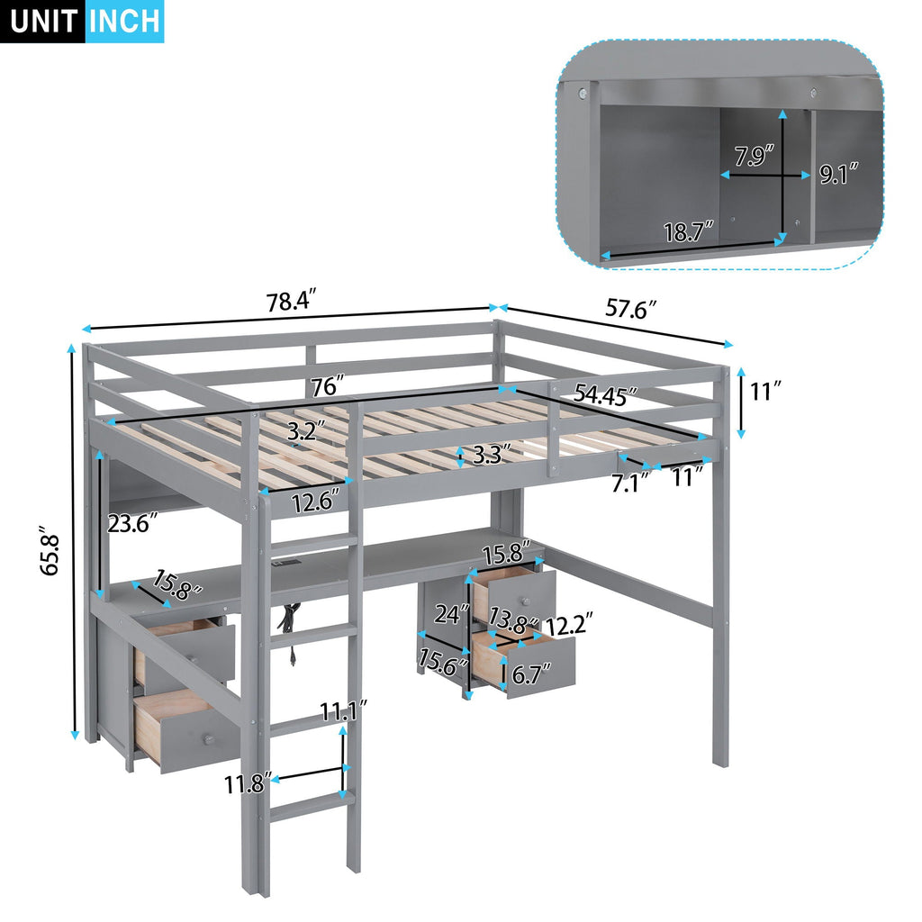 Loft Bed With Desk, Cabinets, Drawers, Charging Station And Bedside Tray by Unique Piece Furniture