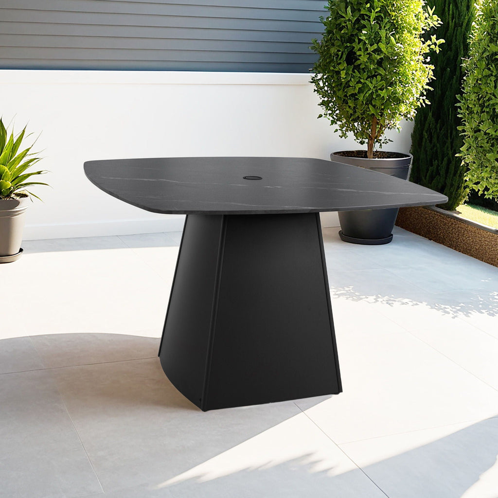 Rounded Square Outdoor Pedestal Dining Table by Unique Piece Furniture