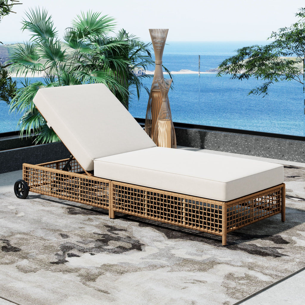 Outdoor Lounge Chair With 5 Position Backrest With Cushion And Wheels by Unique Piece Furniture