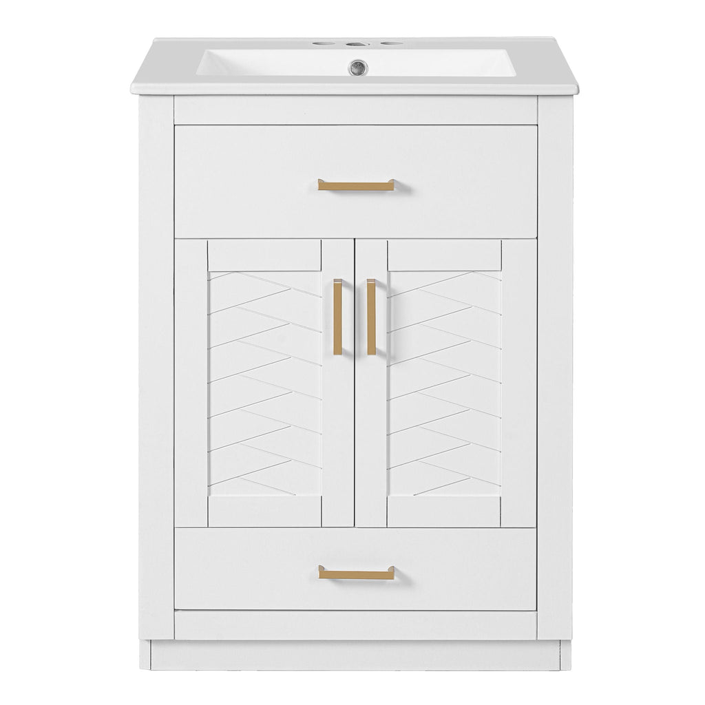 Modern Bathroom Vanity With Integrated Ceramic Sink, 2 Door Cabinet With Tip-Out Drawer by Unique Piece Furniture