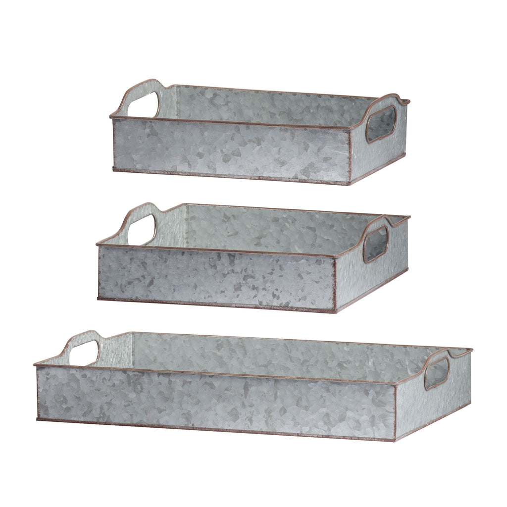 Decorative Galvanized Nesting Trays (Set of 3) - Gray by Unique Piece Furniture
