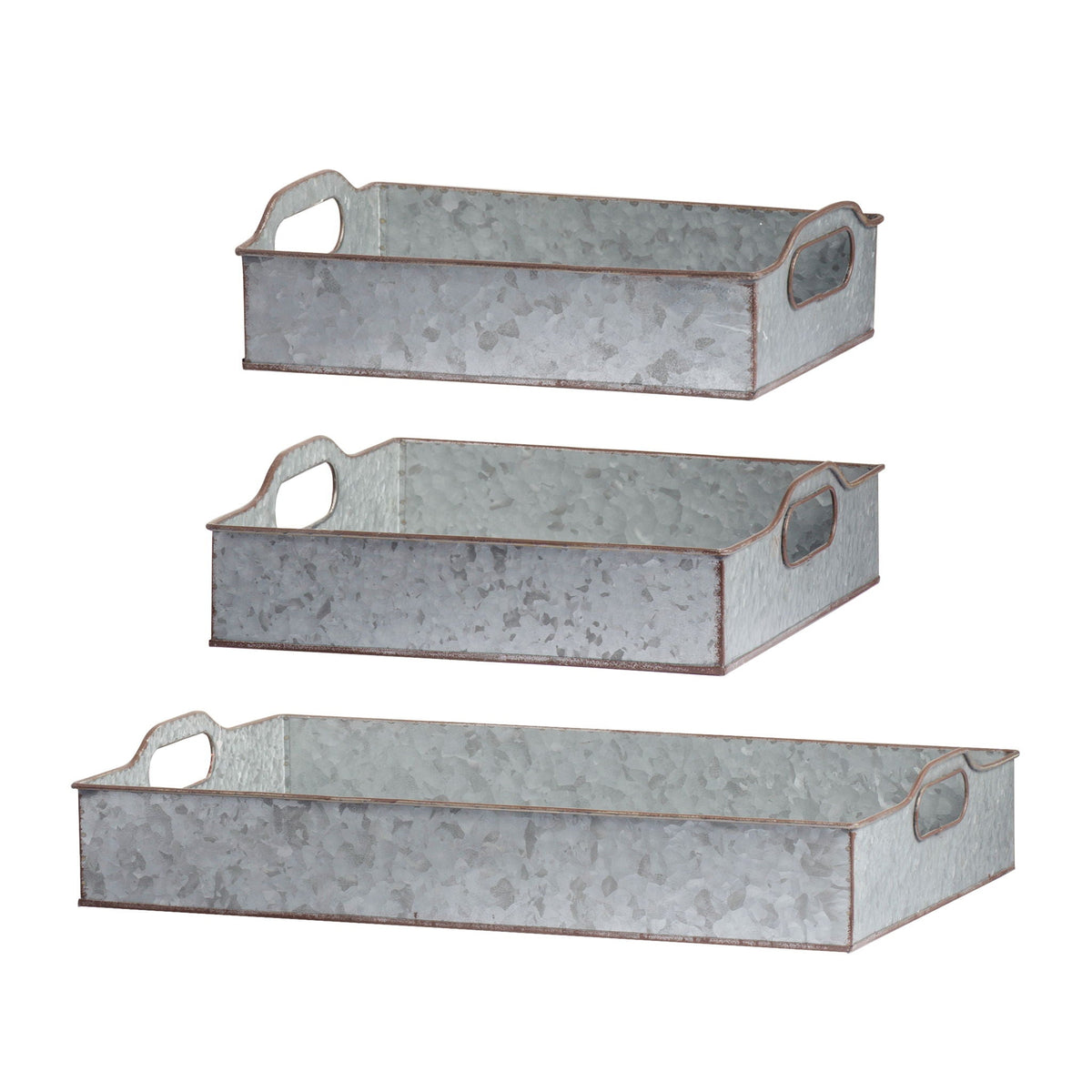Decorative Galvanized Nesting Trays (Set of 3) - Gray by Unique Piece Furniture