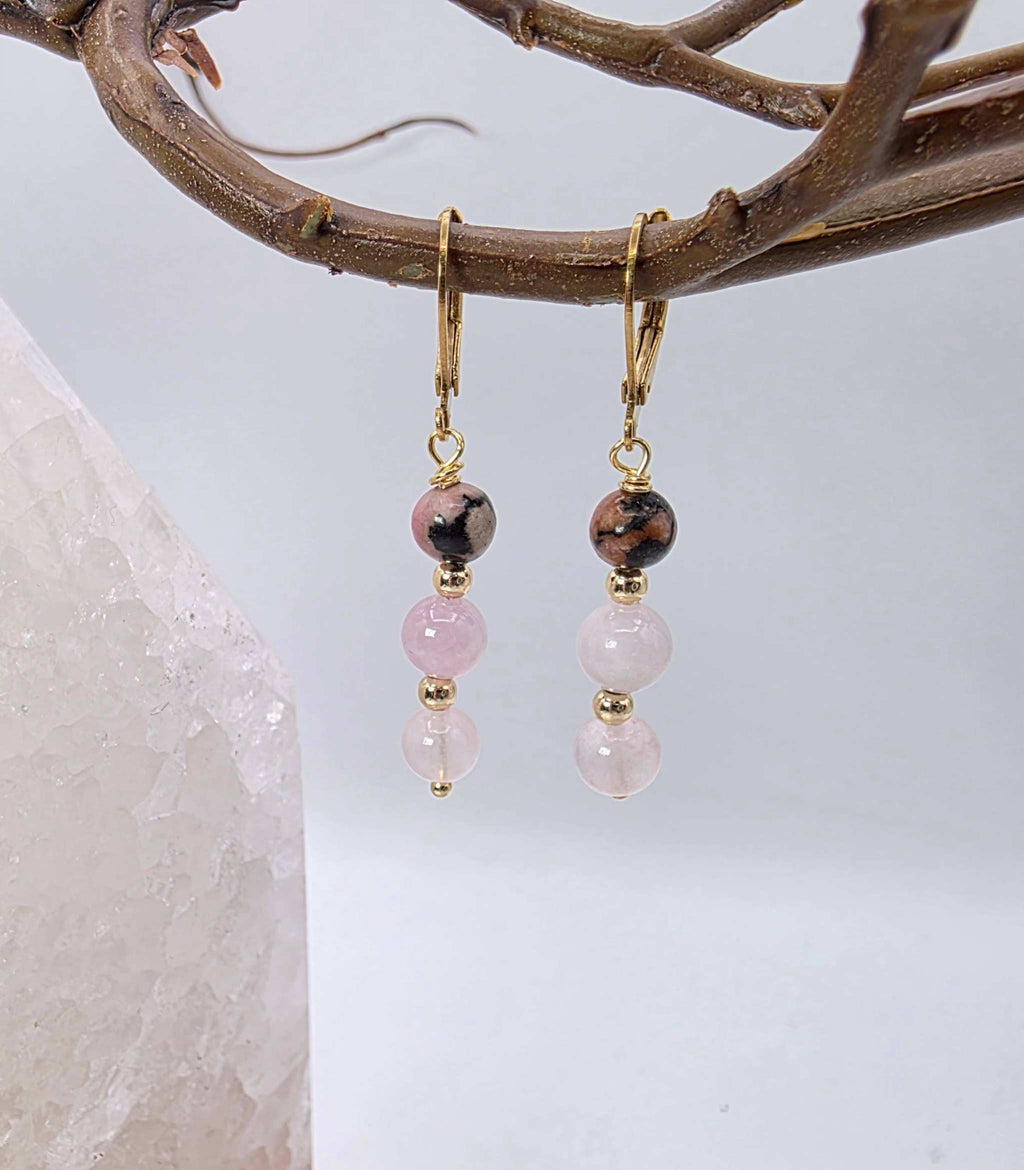 I AM ENOUGH -Kunzite, Rose Quartz, Rhodonite Gem Jewelry Set by Sacred Crystals