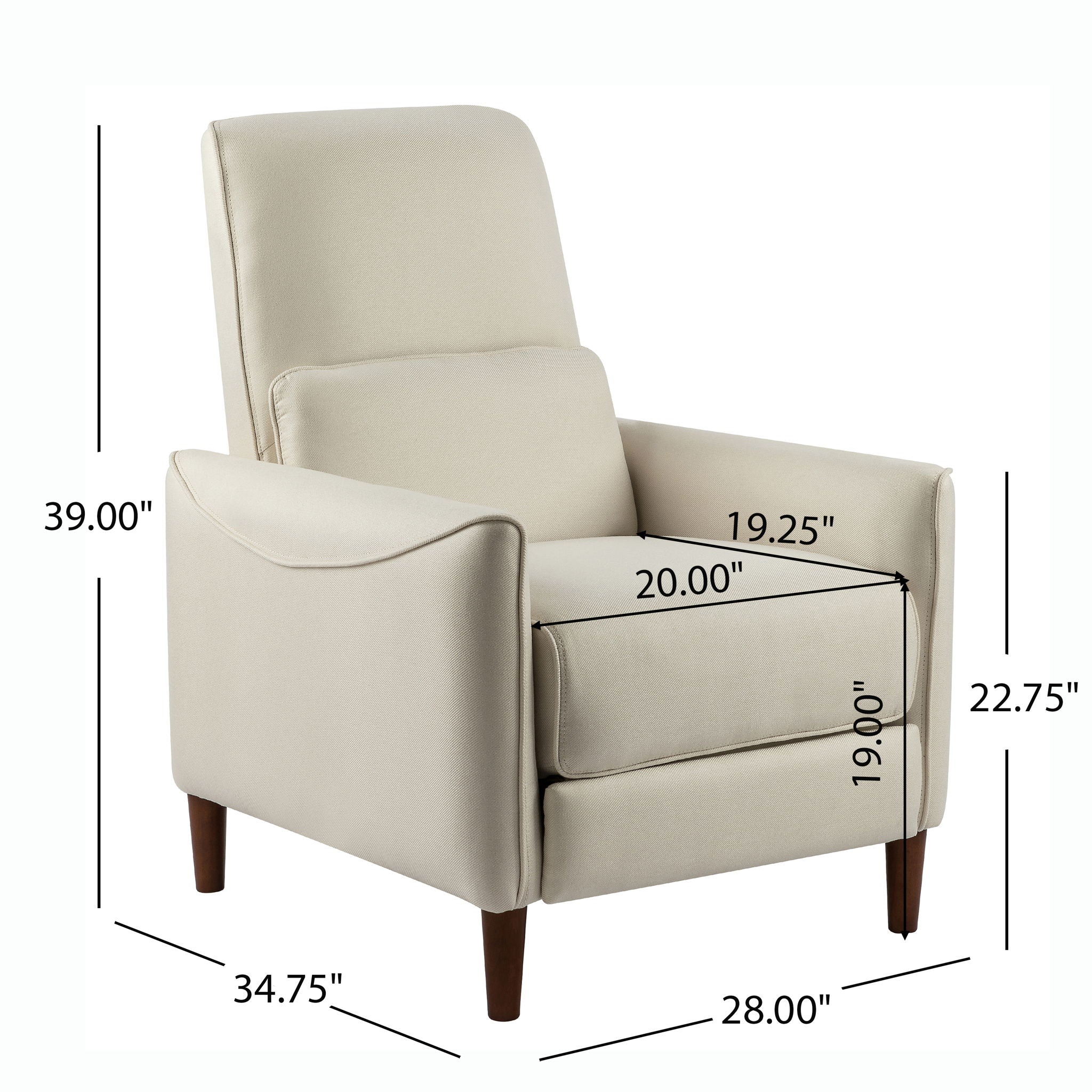 Upholstered Push Recliner Chair With Rubber Wood Legs For Living Room by Unique Piece Furniture