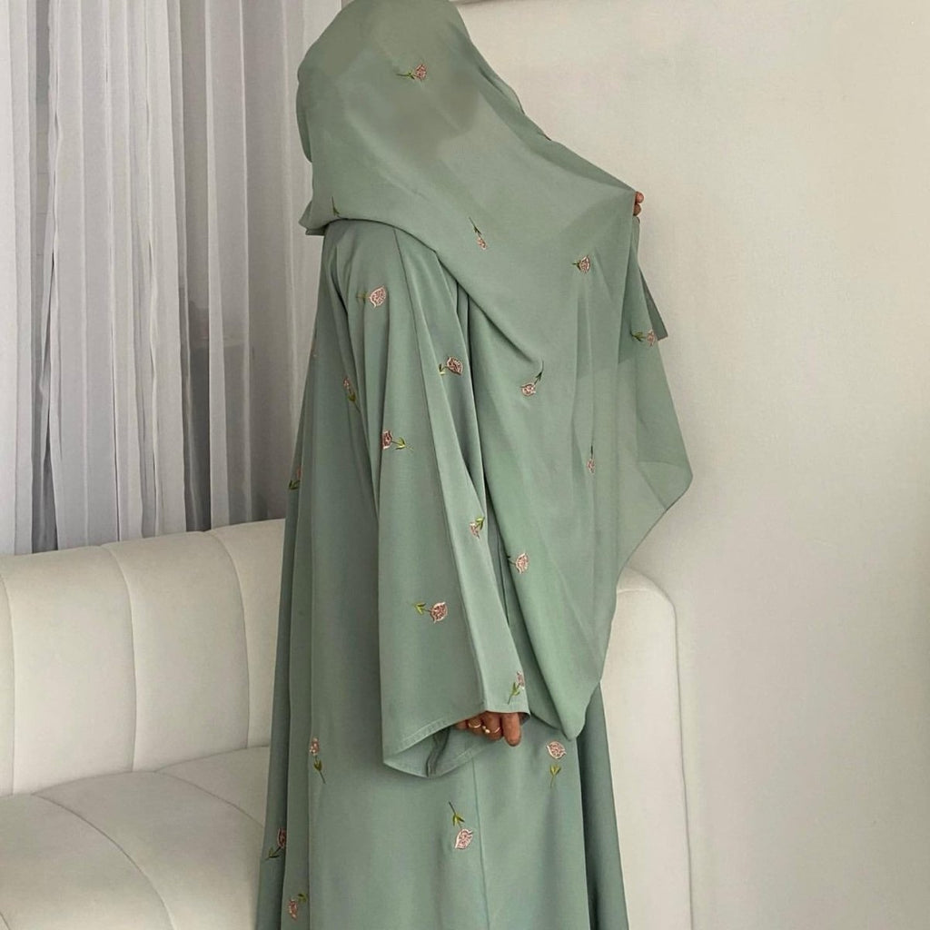 Floral Embroidered Abaya & Hijab Set(MOA248) by Mariam's Collection