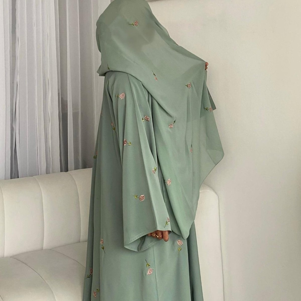 Floral Embroidered Abaya & Hijab Set(MOA248) by Mariam's Collection