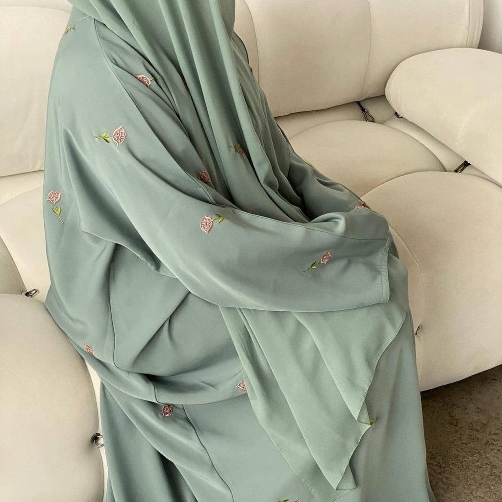 Floral Embroidered Abaya & Hijab Set(MOA248) by Mariam's Collection