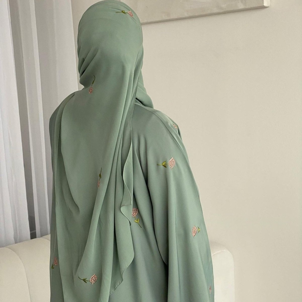 Floral Embroidered Abaya & Hijab Set(MOA248) by Mariam's Collection