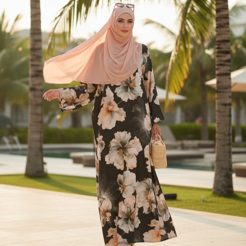 Floral Print Abaya with Bell Sleeves(MA332) by Mariam's Collection