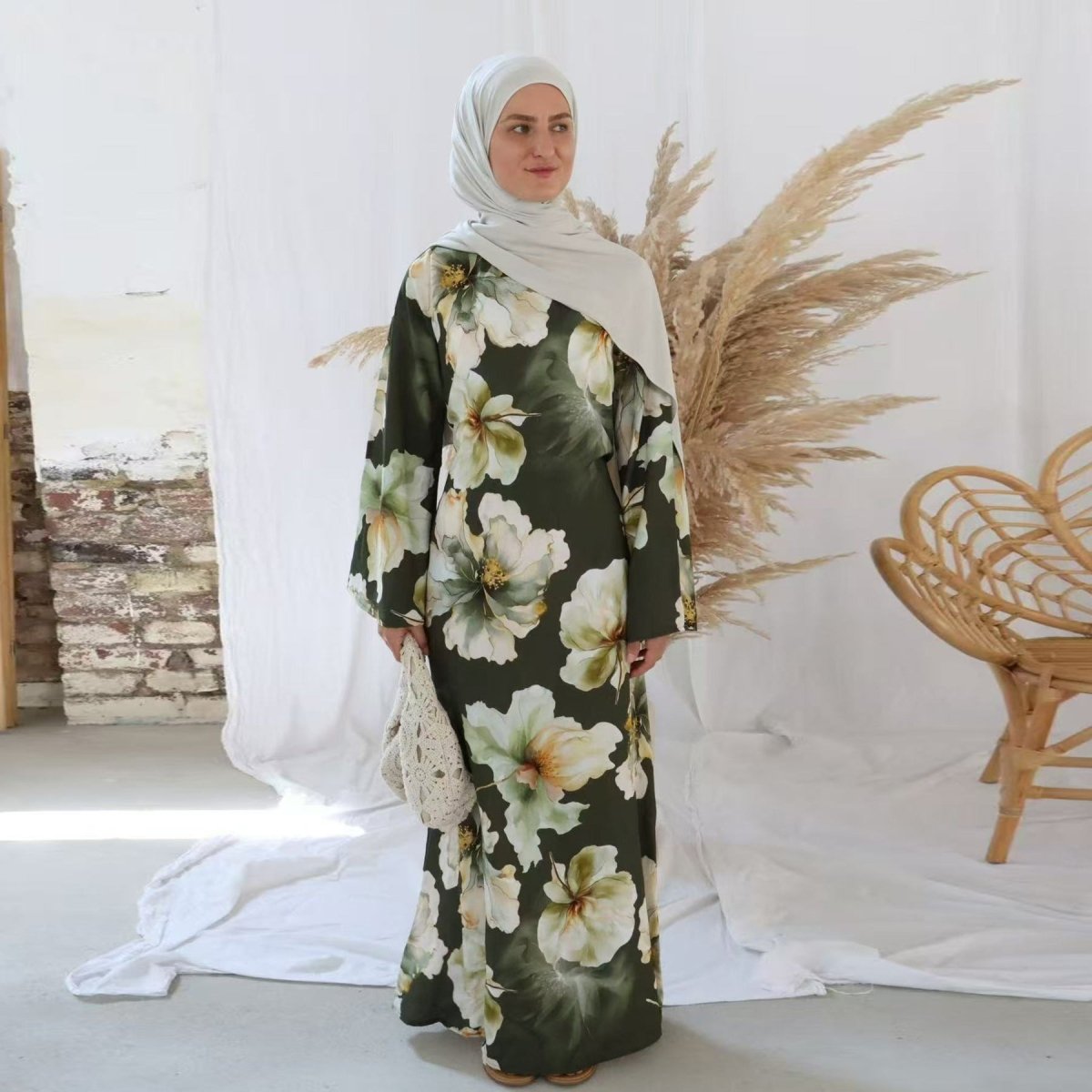Floral Print Abaya with Bell Sleeves(MA332) by Mariam's Collection
