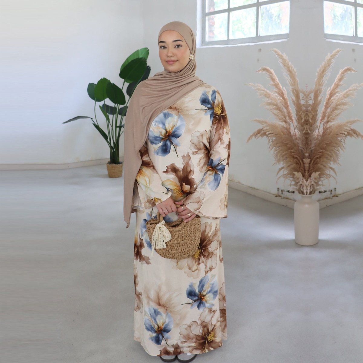 Floral Print Abaya with Bell Sleeves(MA332) by Mariam's Collection