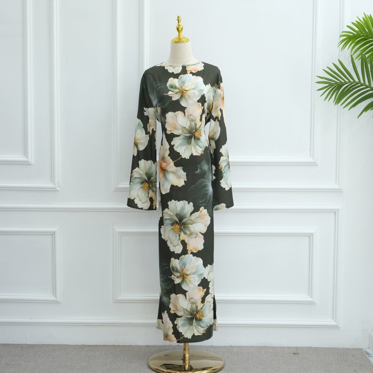 Floral Print Abaya with Bell Sleeves(MA332) by Mariam's Collection