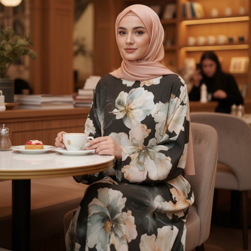 Floral Print Abaya with Bell Sleeves(MA332) by Mariam's Collection