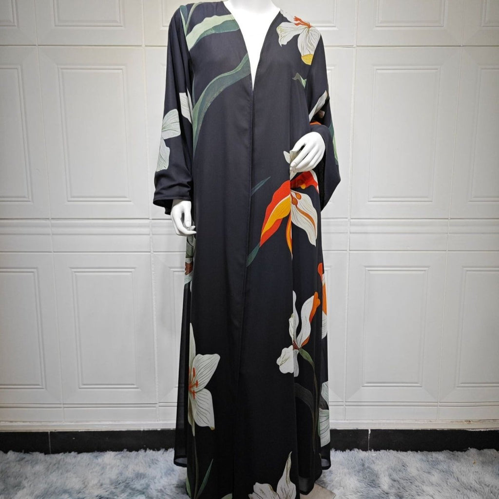 Floral Print Open Abaya with Matching Hijab (MOA287) by Mariam's Collection