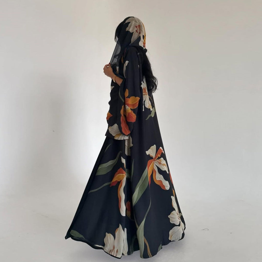 Floral Print Open Abaya with Matching Hijab (MOA287) by Mariam's Collection