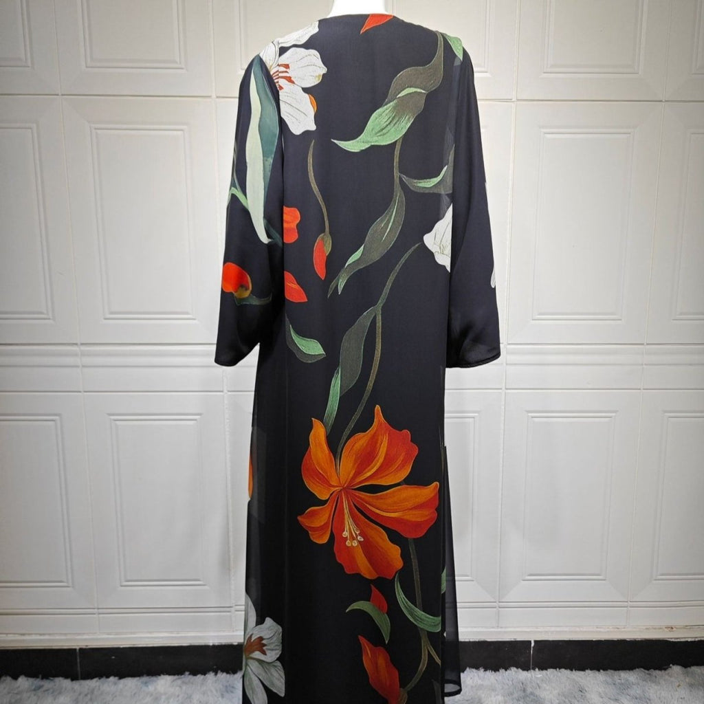 Floral Print Open Abaya with Matching Hijab (MOA287) by Mariam's Collection