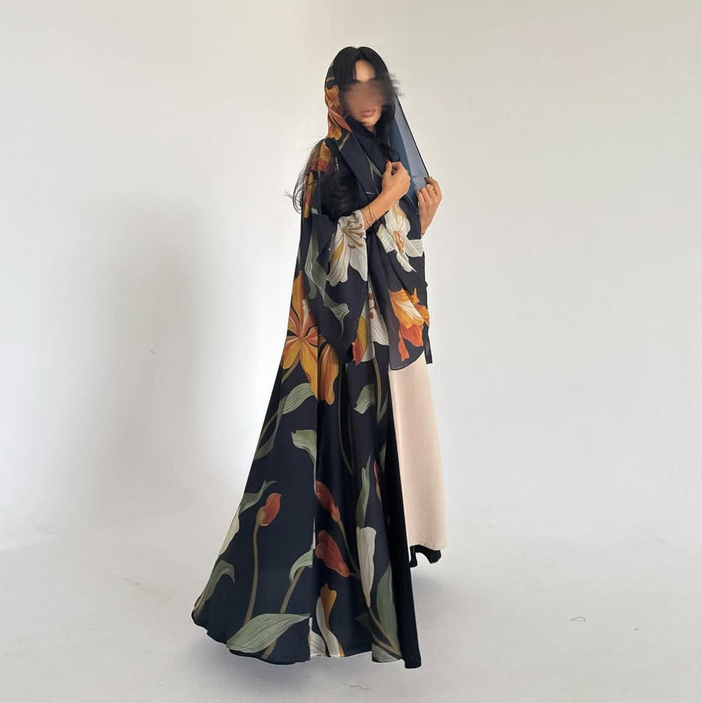 Floral Print Open Abaya with Matching Hijab (MOA287) by Mariam's Collection